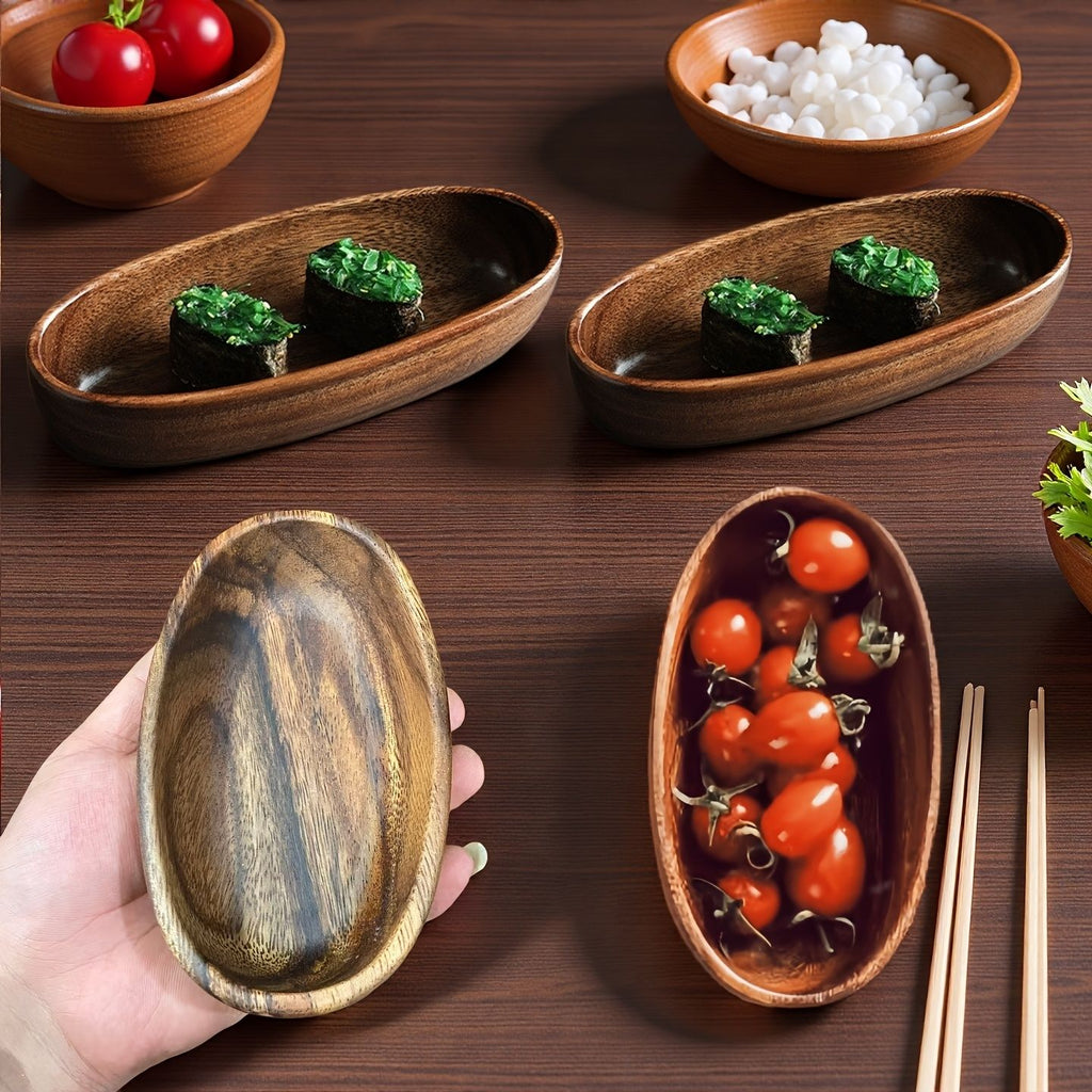 Four Japanese-Style Sushi Platters | Stylish Boat-Shaped Table Decor, Durable And Easy-To-Clean Wooden Condiment Dish, Handcrafted, Idealfor Kitchen Use, Perfect for Serving Fruits, Nuts, And Dessert
