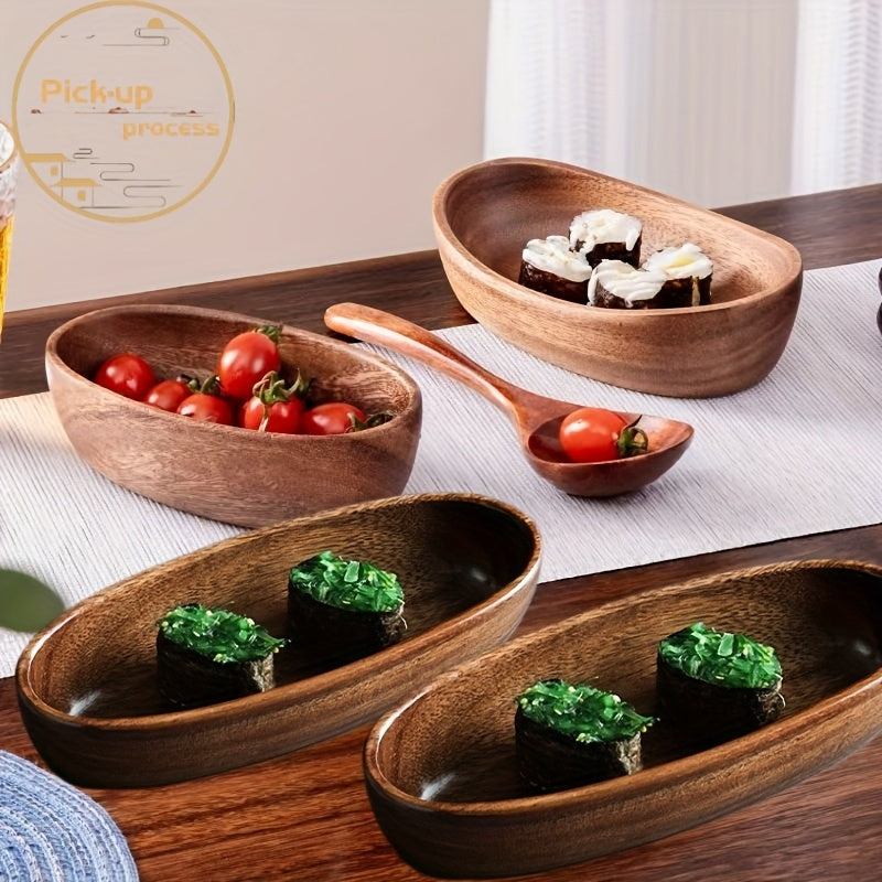 Four Japanese-Style Sushi Platters | Stylish Boat-Shaped Table Decor, Durable And Easy-To-Clean Wooden Condiment Dish, Handcrafted, Idealfor Kitchen Use, Perfect for Serving Fruits, Nuts, And Dessert