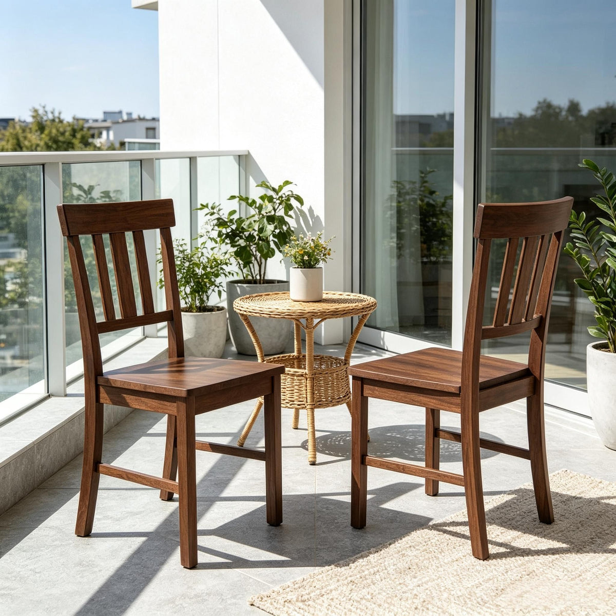 Set of 2 Rubber Wood Dining Chairs with High Slat Backrests for Kitchen Table Modern Simple Style Wood Dining Chairs
