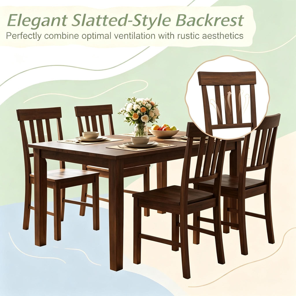 Set of 2 Rubber Wood Dining Chairs with High Slat Backrests for Kitchen Table Modern Simple Style Wood Dining Chairs
