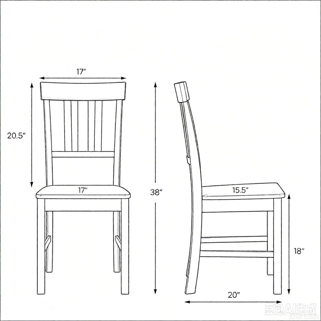 Set of 2 Rubber Wood Dining Chairs with High Slat Backrests for Kitchen Table Modern Simple Style Wood Dining Chairs