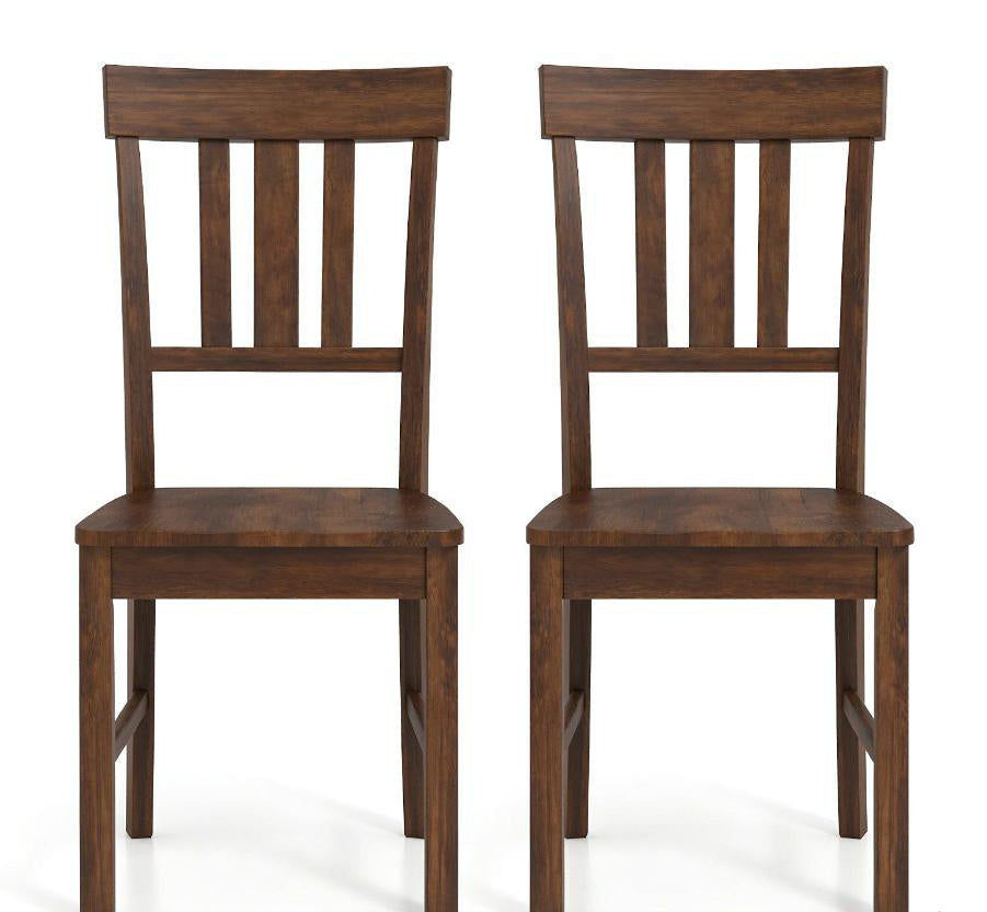 Set of 2 Rubber Wood Dining Chairs with High Slat Backrests for Kitchen Table Modern Simple Style Wood Dining Chairs