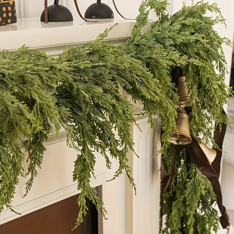 1pc 70.9-Inch Green Artificial Pine Garland real Touch Pine Garland  Artificial Faux Greenery Suitable for Christmas & Winter Holiday Decorations Easy to Install