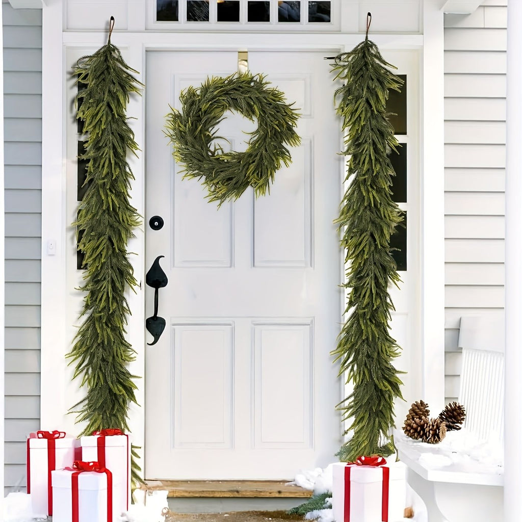1pc 70.9-Inch Green Artificial Pine Garland real Touch Pine Garland  Artificial Faux Greenery Suitable for Christmas & Winter Holiday Decorations Easy to Install