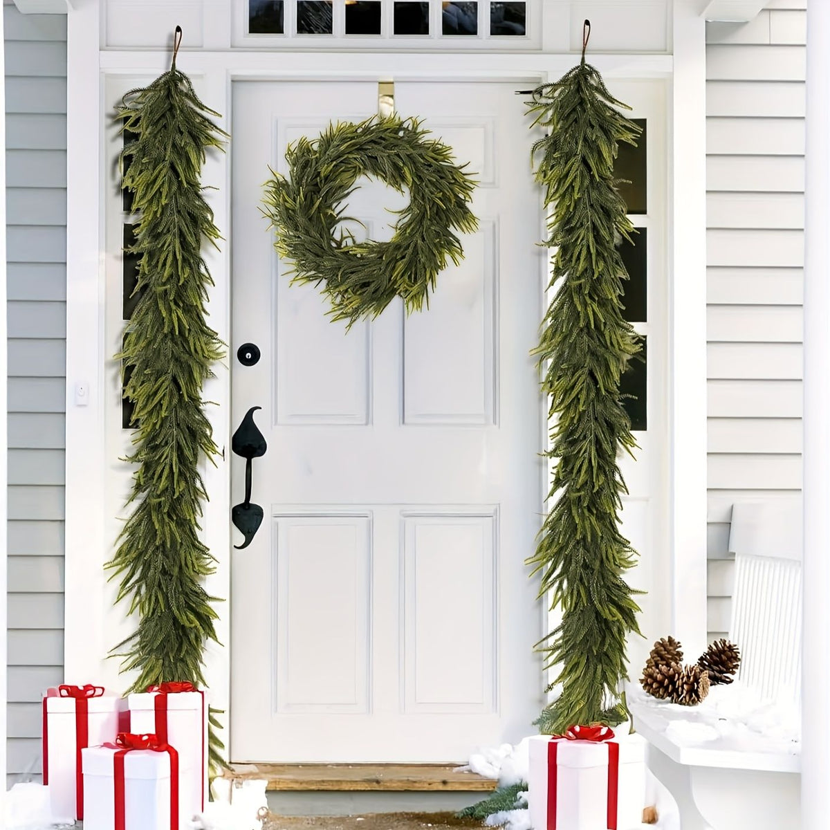 1pc 70.9-Inch Green Artificial Pine Garland real Touch Pine Garland  Artificial Faux Greenery Suitable for Christmas & Winter Holiday Decorations Easy to Install