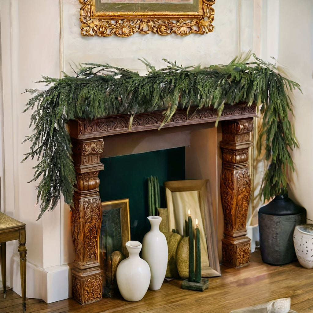 1pc 70.9-Inch Green Artificial Pine Garland real Touch Pine Garland  Artificial Faux Greenery Suitable for Christmas & Winter Holiday Decorations Easy to Install