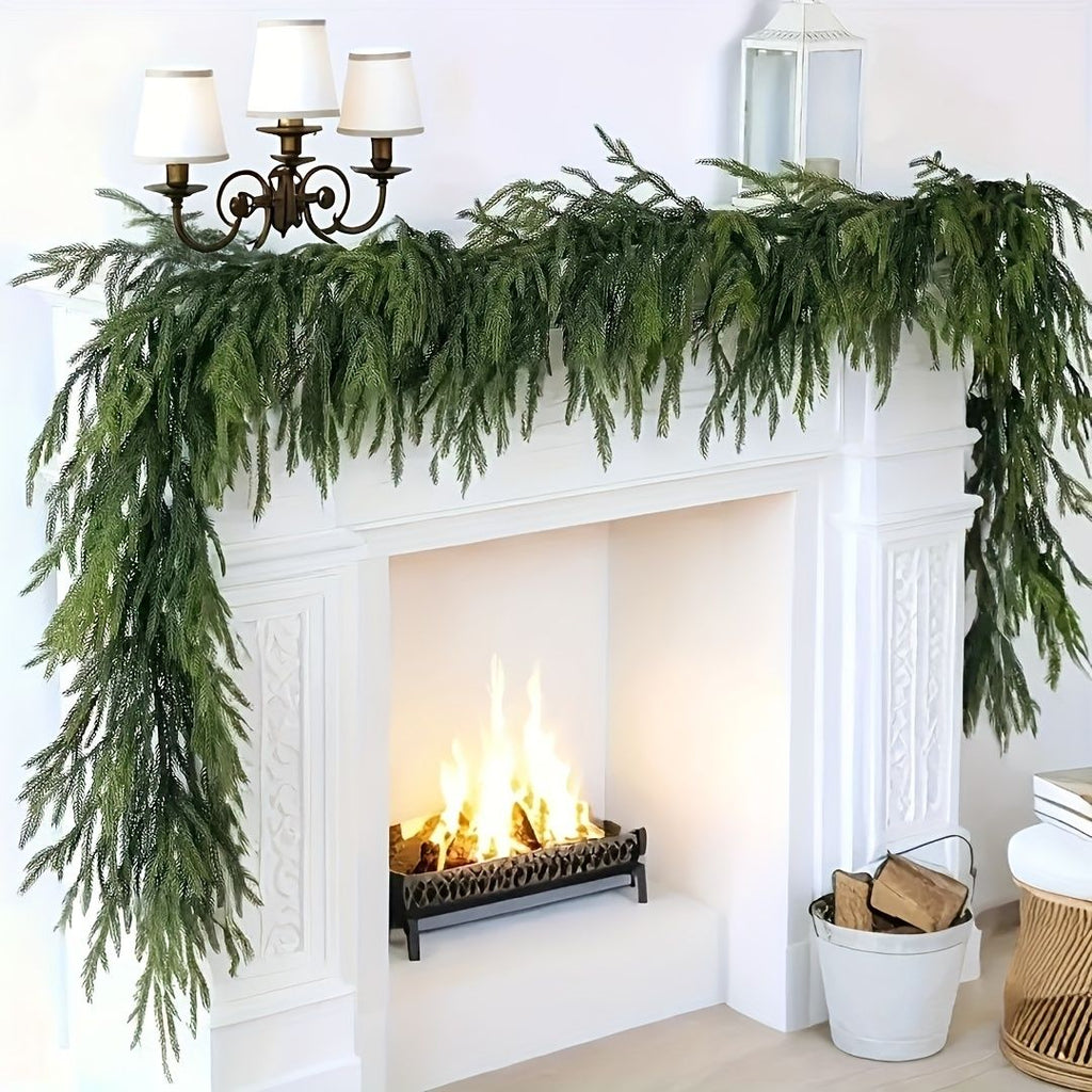 1pc 70.9-Inch Green Artificial Pine Garland real Touch Pine Garland  Artificial Faux Greenery Suitable for Christmas & Winter Holiday Decorations Easy to Install