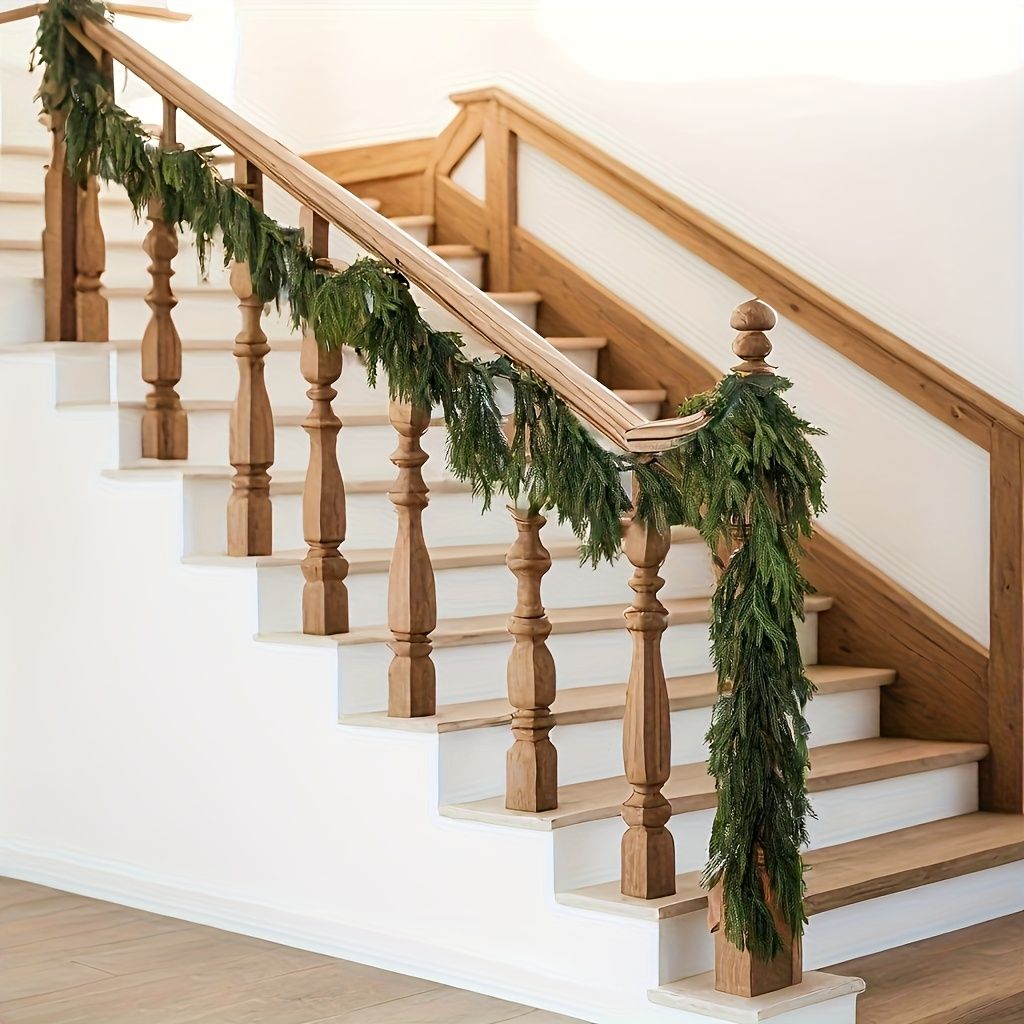 1pc 70.9-Inch Green Artificial Pine Garland real Touch Pine Garland  Artificial Faux Greenery Suitable for Christmas & Winter Holiday Decorations Easy to Install