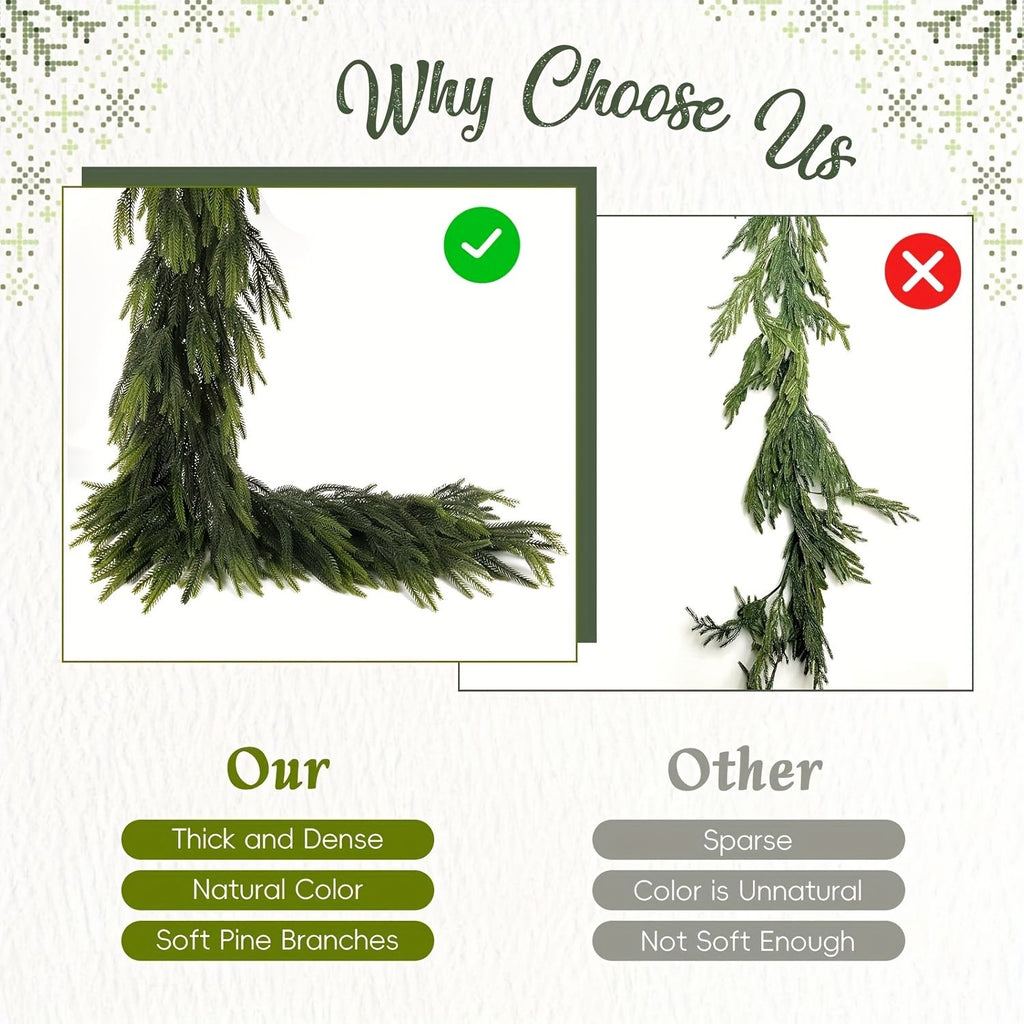 1pc 70.9-Inch Green Artificial Pine Garland real Touch Pine Garland  Artificial Faux Greenery Suitable for Christmas & Winter Holiday Decorations Easy to Install
