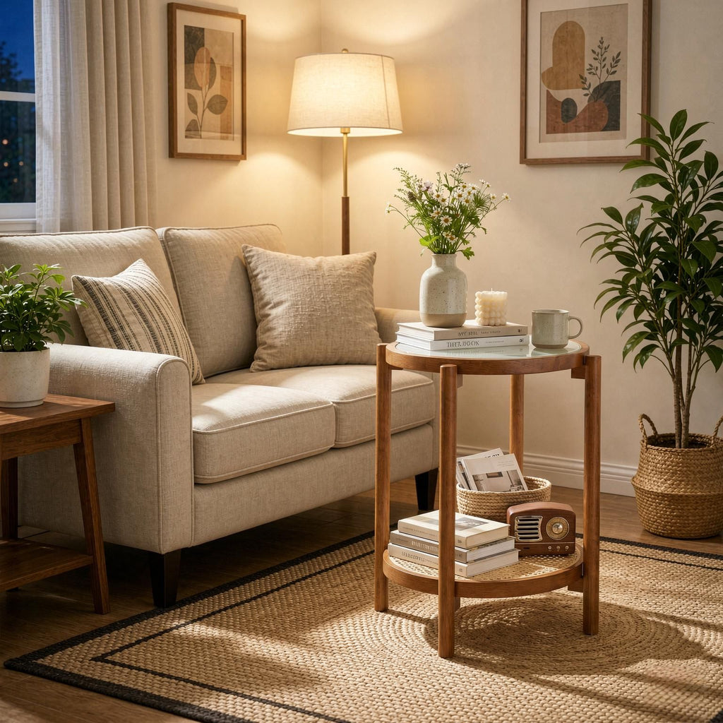 round Side Table 2-Tier Tempered Glass Top End Table for Living Room Decorative Coffee Table