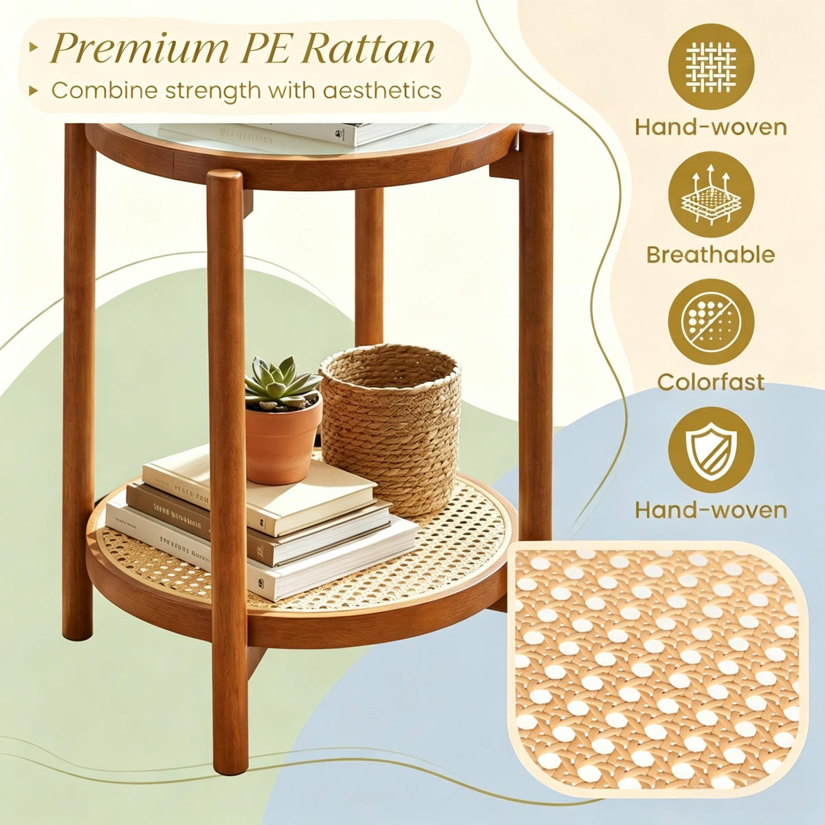 round Side Table 2-Tier Tempered Glass Top End Table for Living Room Decorative Coffee Table