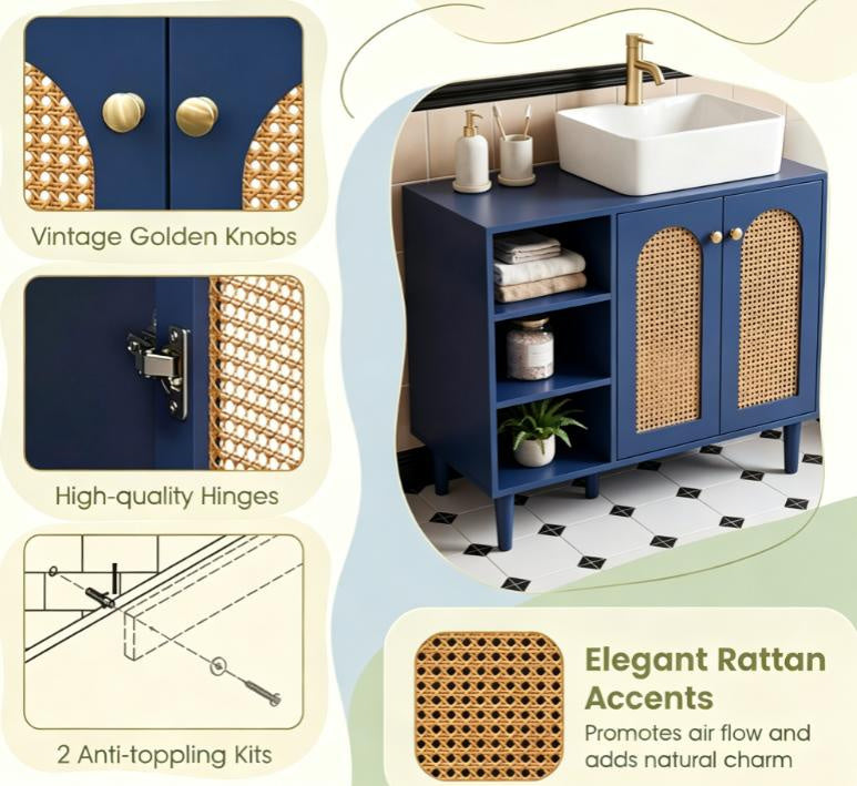 36 Inch under Sink Cabinet for Vessel Sinks And Single-Handle Faucets Bathroom Storage Organizer