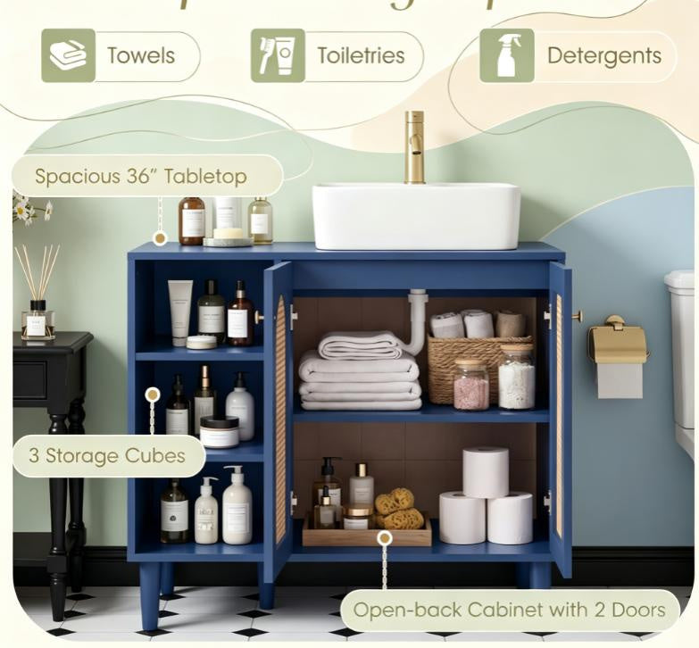 36 Inch under Sink Cabinet for Vessel Sinks And Single-Handle Faucets Bathroom Storage Organizer