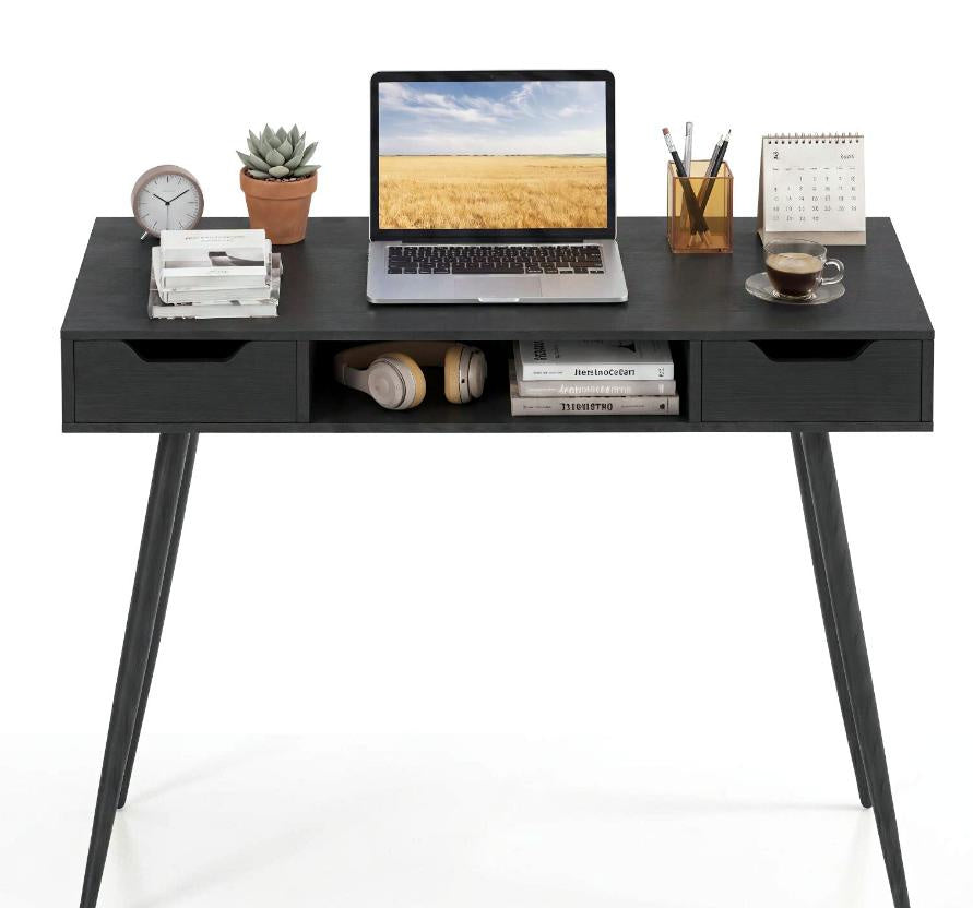 mid Century Modern Writing Desk 42.5 Inch with Metal Leg And Drawers for Home Office Furniture