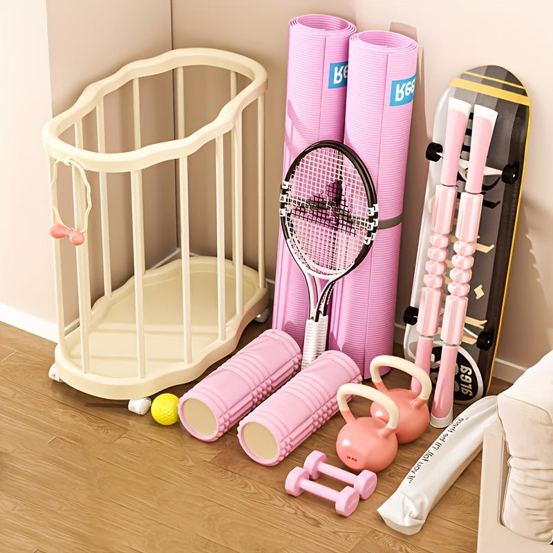 [Yoga Mat Storage Basket] 1pc Rolling Sports Equipment Storage Rack, Large Capacity Organizer Bin with Wheels for Yoga Mats, Balls, Rackets - Mobile Gym Gear Holder for Home Or Garage