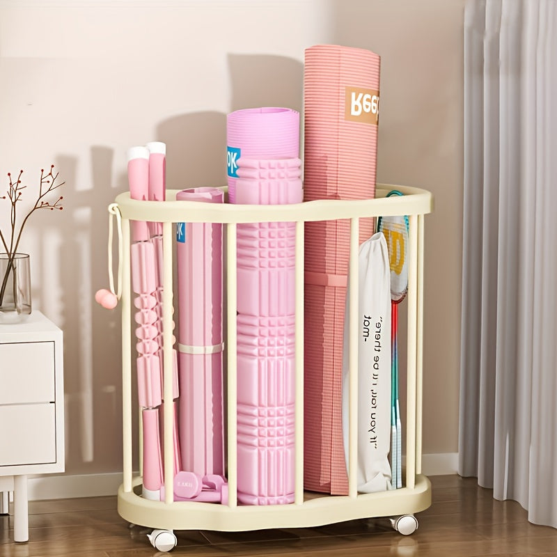[Yoga Mat Storage Basket] 1pc Rolling Sports Equipment Storage Rack, Large Capacity Organizer Bin with Wheels for Yoga Mats, Balls, Rackets - Mobile Gym Gear Holder for Home Or Garage