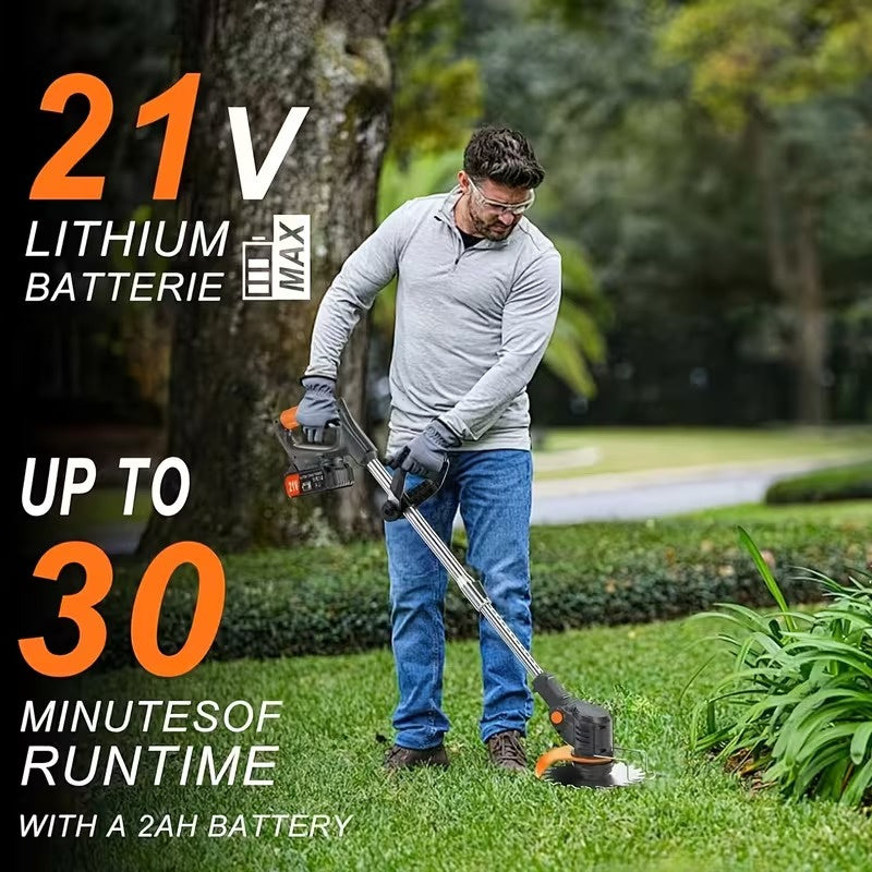 Cordless Electric Weed Wacker Portable Grass Trimmer with 3 Blade Types and 2 High Capacity Batteries Powerful Lawn Mower for Garden Yard Lawn Maintenance with Multiple Accessories