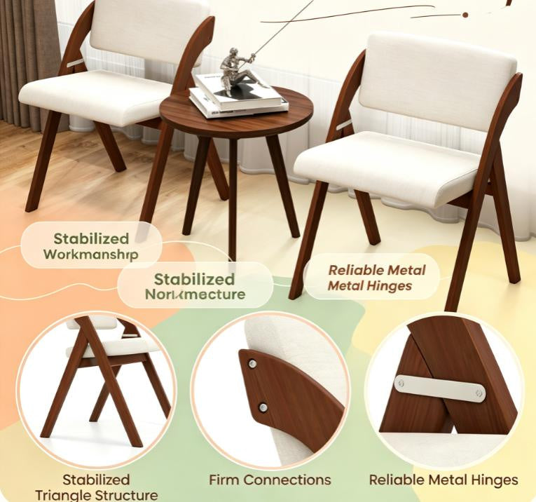 Set of 4 Folding Kitchen Dining Chairs Rubber Wood Legs Home Furniture for Living Room Bedroom