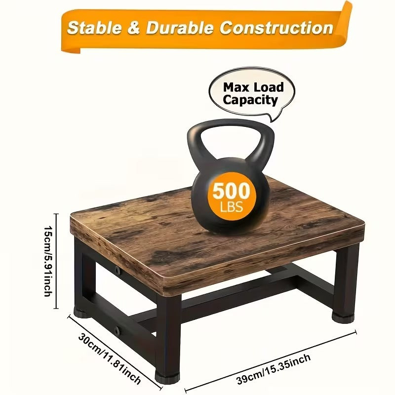 Heavy Duty Bed Step Stool for Adults, Steel Frame Step Ladder with Sturdy Wood Steps, Multi Purpose Safety Step for High Beds, Kitchen, Bedroom and Bathroom, Space Saving Design