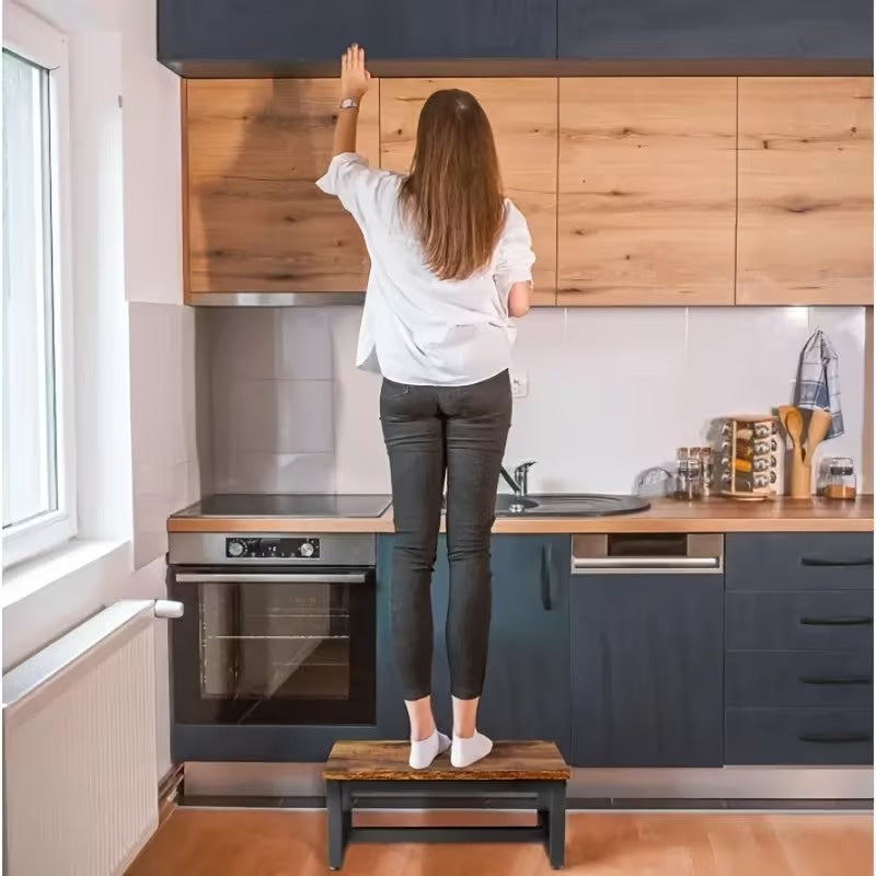 Heavy Duty Bed Step Stool for Adults, Steel Frame Step Ladder with Sturdy Wood Steps, Multi Purpose Safety Step for High Beds, Kitchen, Bedroom and Bathroom, Space Saving Design
