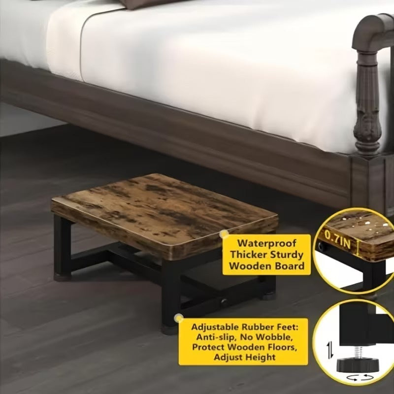 Heavy Duty Bed Step Stool for Adults, Steel Frame Step Ladder with Sturdy Wood Steps, Multi Purpose Safety Step for High Beds, Kitchen, Bedroom and Bathroom, Space Saving Design