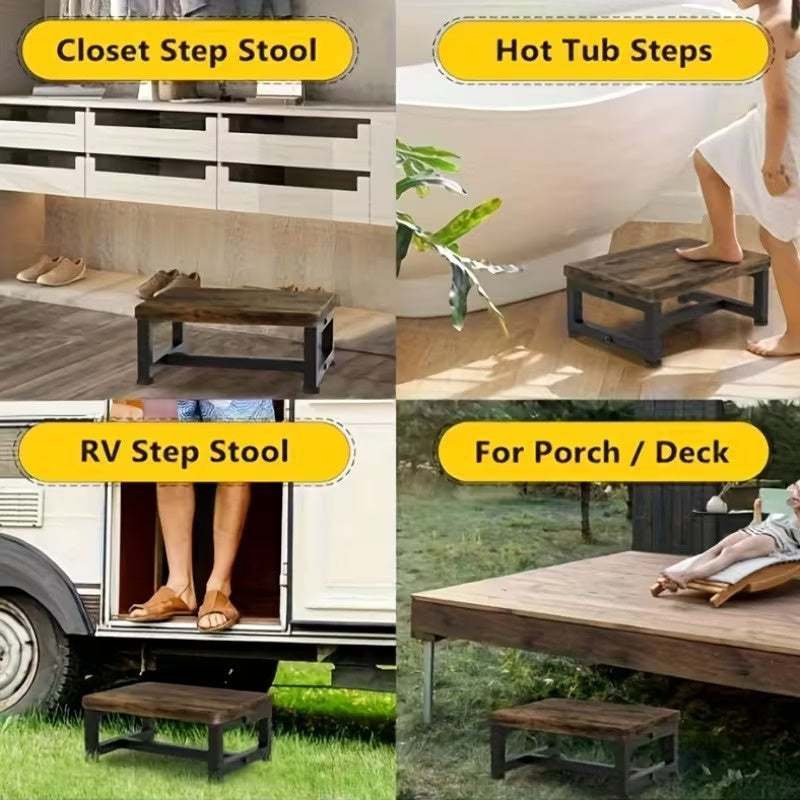 Heavy Duty Bed Step Stool for Adults, Steel Frame Step Ladder with Sturdy Wood Steps, Multi Purpose Safety Step for High Beds, Kitchen, Bedroom and Bathroom, Space Saving Design