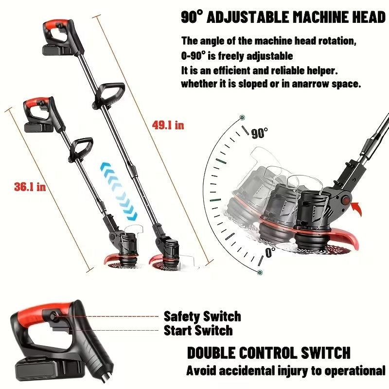 Cordless Electric Weed Wacker Portable Grass Trimmer with 3 Blade Types and 2 High Capacity Batteries Powerful Lawn Mower for Garden Yard Lawn Maintenance with Multiple Accessories