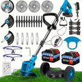 Cordless Electric Weed Wacker Portable Grass Trimmer with 3 Blade Types and 2 High Capacity Batteries Powerful Lawn Mower for Garden Yard Lawn Maintenance with Multiple Accessories