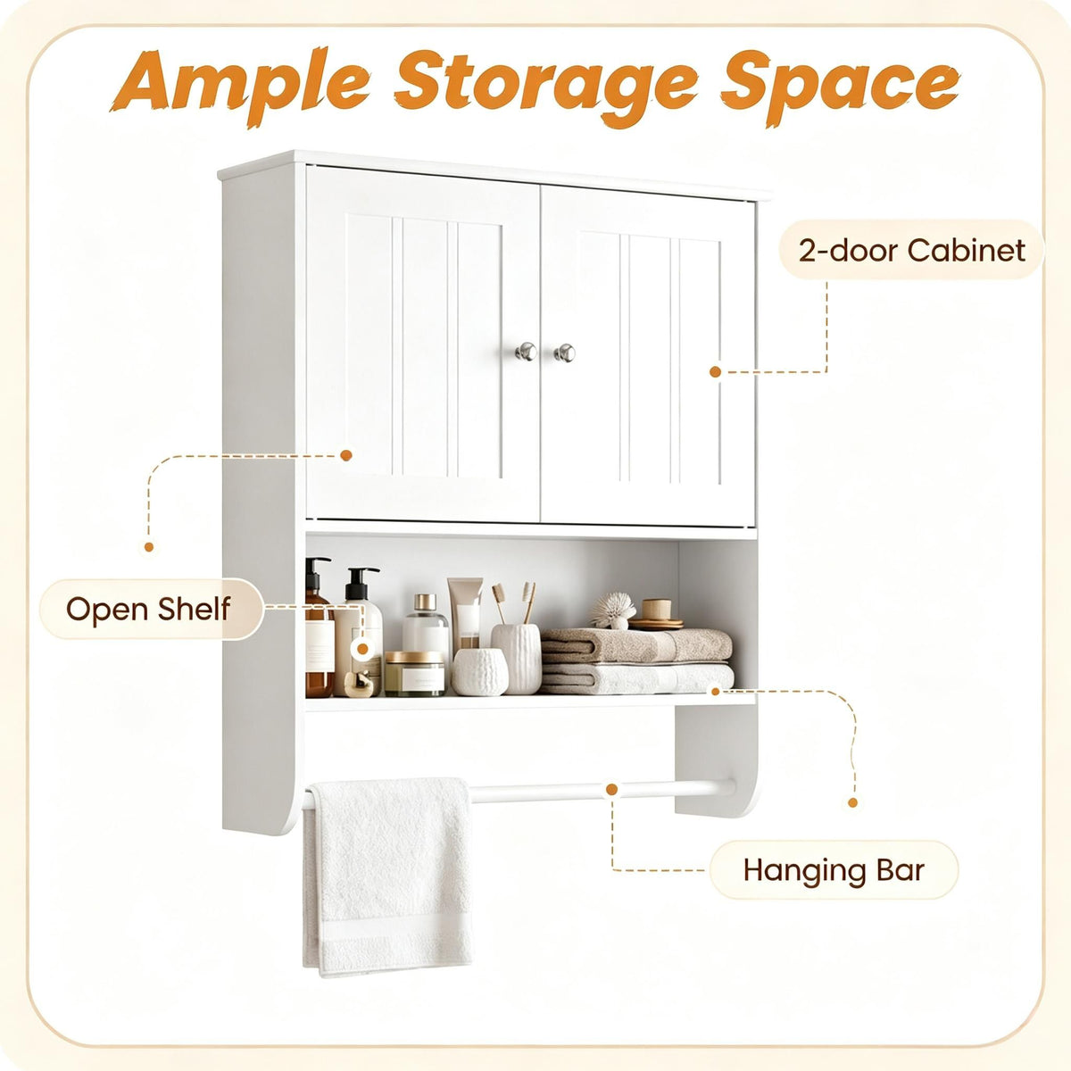 Bathroom Wall Cabinet with Towel Bar Open Shelf Adjustable Shelf Storage Organizer