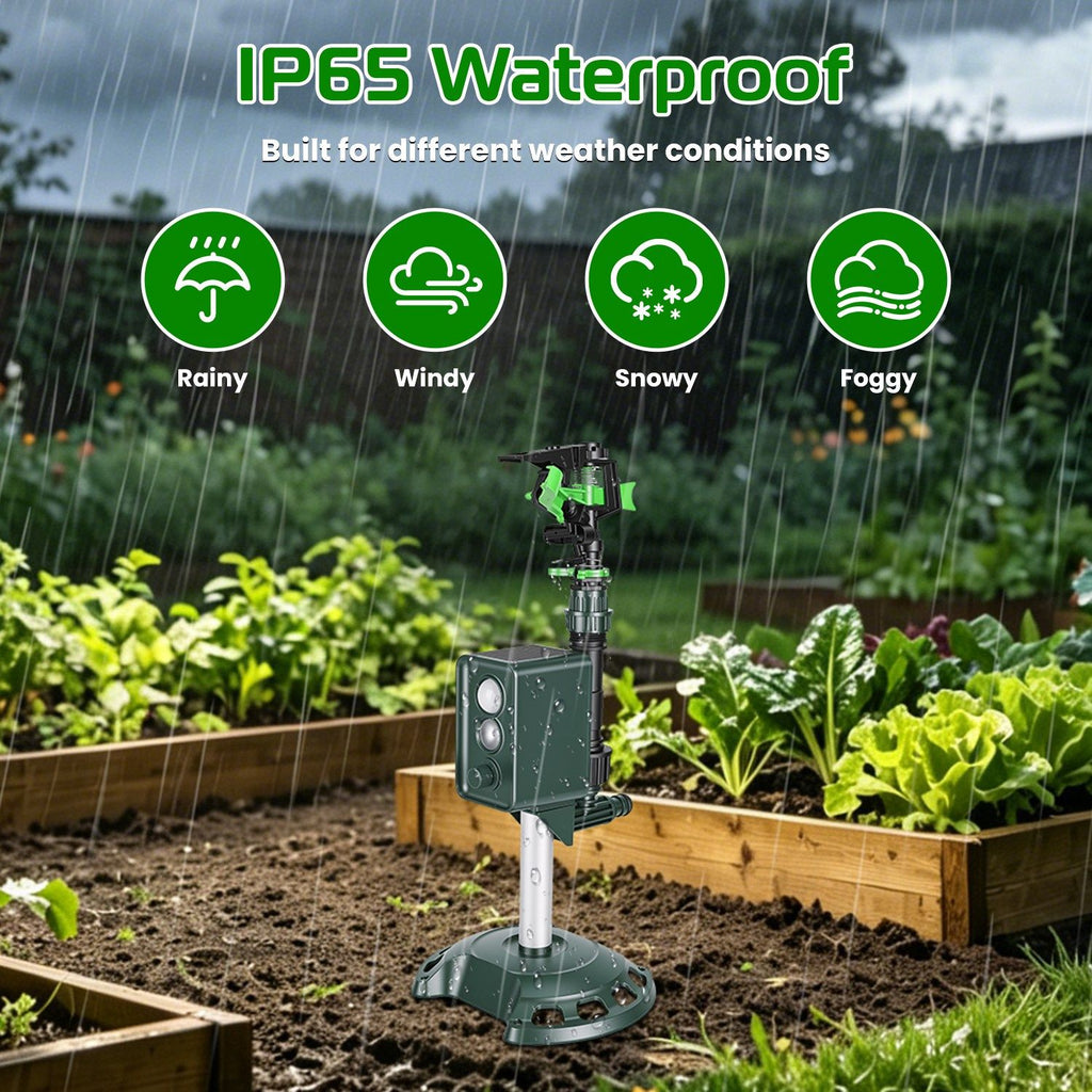 Outdoor Solar Powered Motion Triggered Water Sprinkler, 120 Degree PIR Motion Detector, Adjustable Detection Distance, IP65 Waterproof for Garden & Lawn