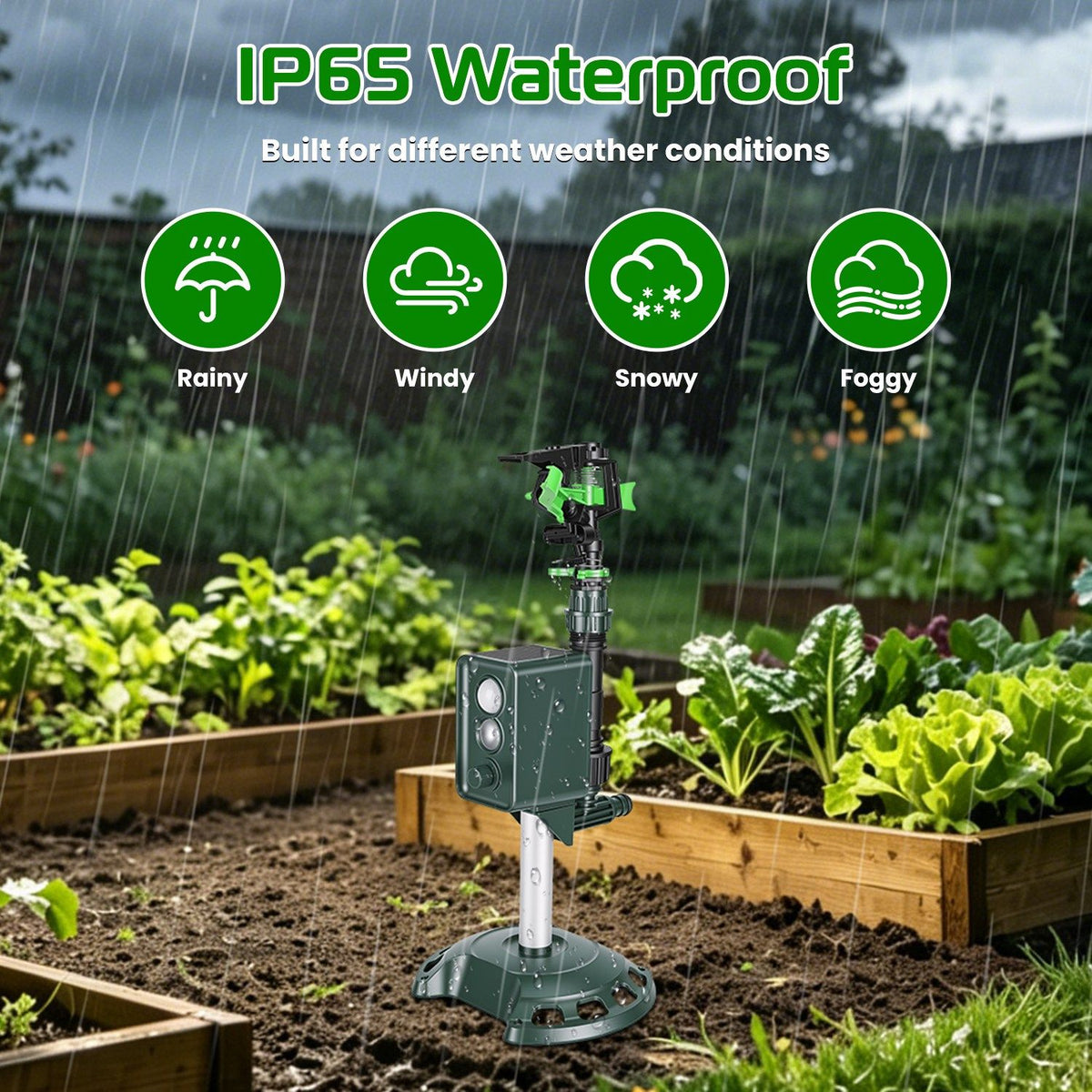 Outdoor Solar Powered Motion Triggered Water Sprinkler, 120 Degree PIR Motion Detector, Adjustable Detection Distance, IP65 Waterproof for Garden & Lawn