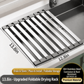 304 Stainless Steel Foldable Over Sink Drying Rack, 12.8 in Wide, 13.8/17.7/21.7 in Length, Roll Up Dish Drainer, Rust Resistant Space Saving Kitchen Rack.