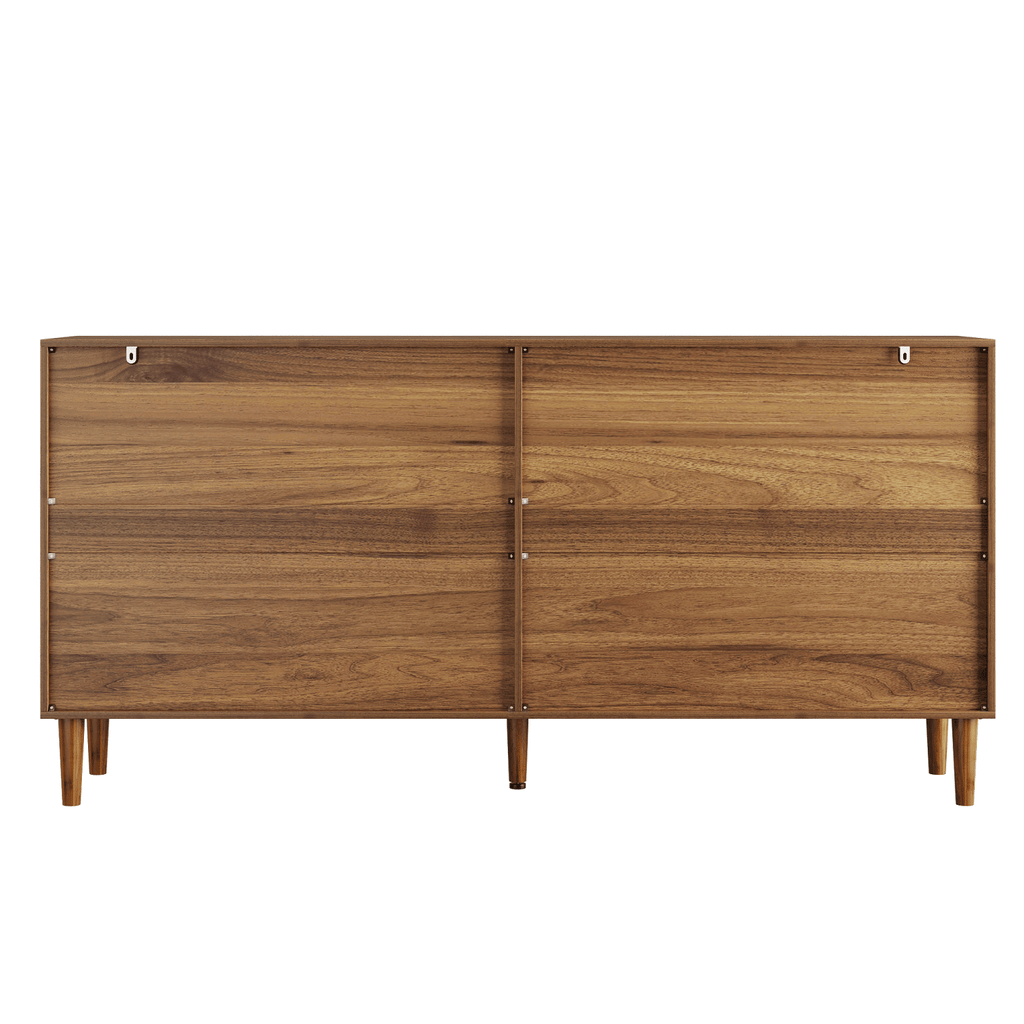 62.6-Inch Walnut Sideboard with Storage, 4-Door Credenza Featuring Vertical Grooved Detailing, Multifunctional Accent Cabinet Suitable for Dining Room, Living Room, Entryway, and Kitchen