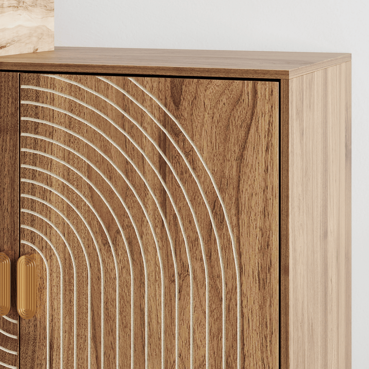 62.6-Inch Walnut Sideboard with Storage, 4-Door Credenza Featuring Vertical Grooved Detailing, Multifunctional Accent Cabinet Suitable for Dining Room, Living Room, Entryway, and Kitchen