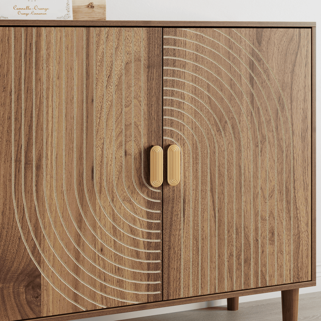 62.6-Inch Walnut Sideboard with Storage, 4-Door Credenza Featuring Vertical Grooved Detailing, Multifunctional Accent Cabinet Suitable for Dining Room, Living Room, Entryway, and Kitchen