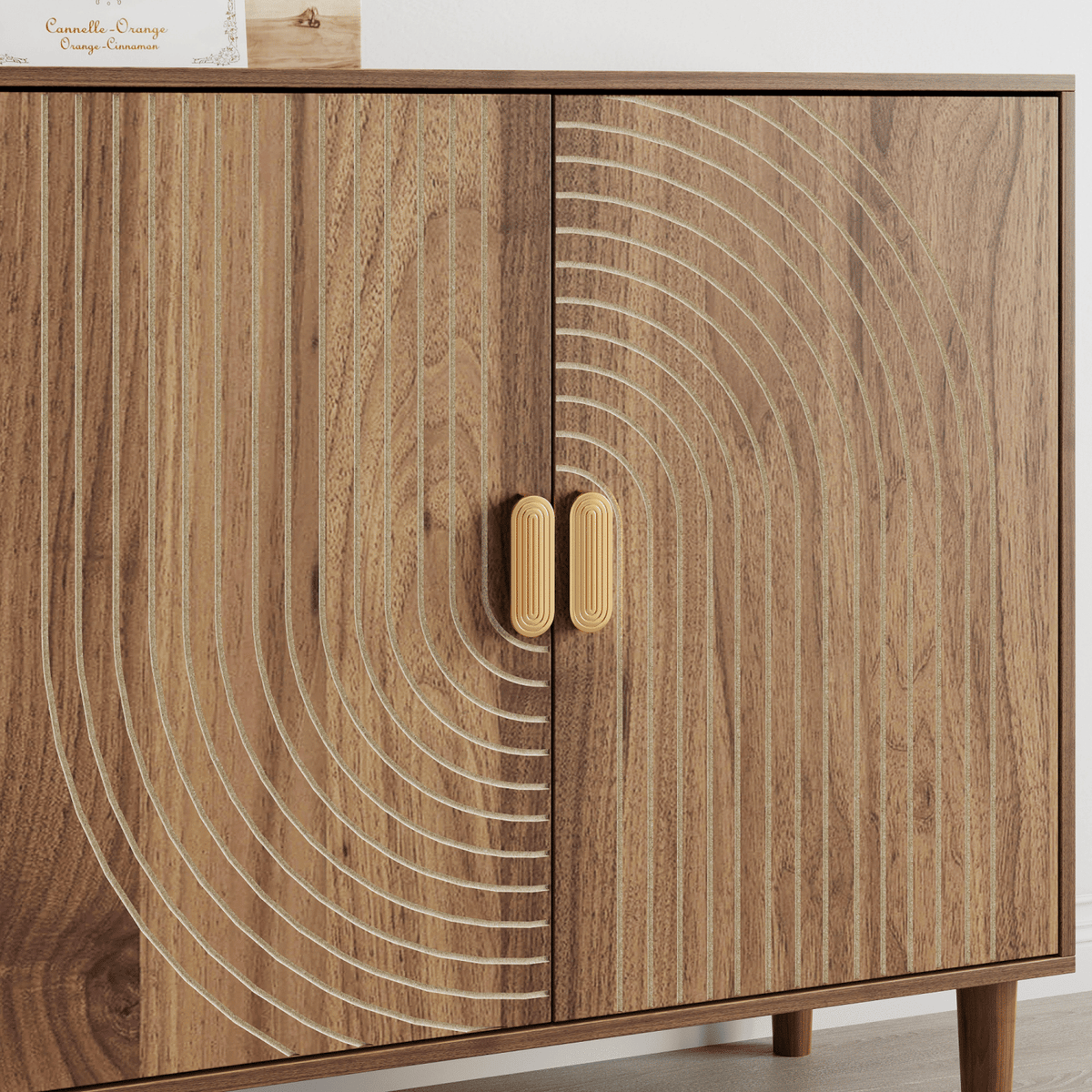 62.6-Inch Walnut Sideboard with Storage, 4-Door Credenza Featuring Vertical Grooved Detailing, Multifunctional Accent Cabinet Suitable for Dining Room, Living Room, Entryway, and Kitchen