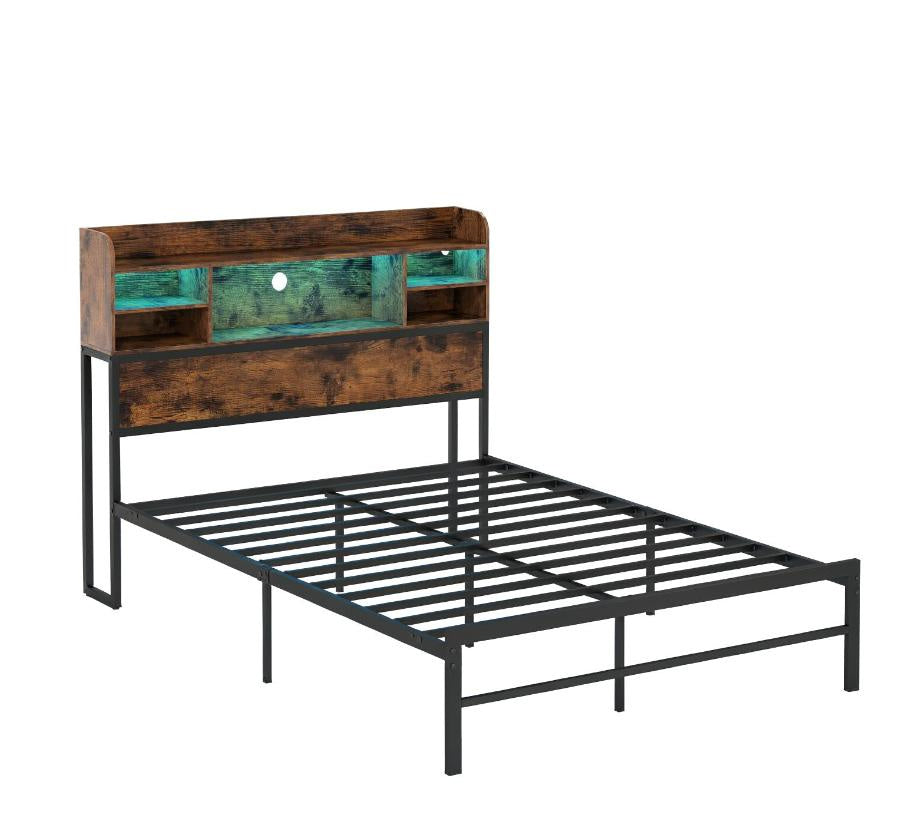 Full Size Bed Frame with LED Lights And Charging Station - Headbord Included