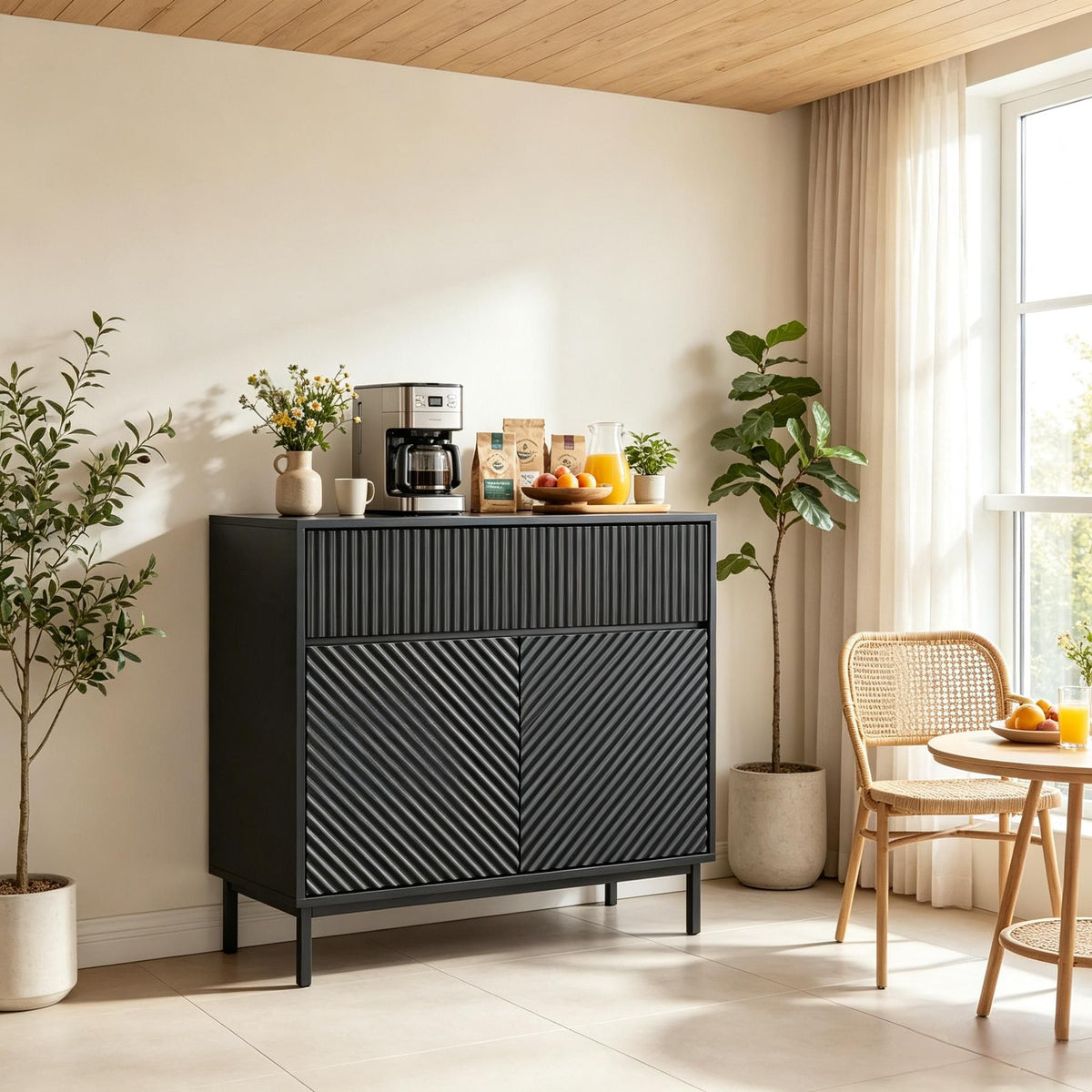 32" Wide Kitchen Buffet Cabinet with 2 Doors And 1 Drawer Traditional Style Wood Storage for Dining Room