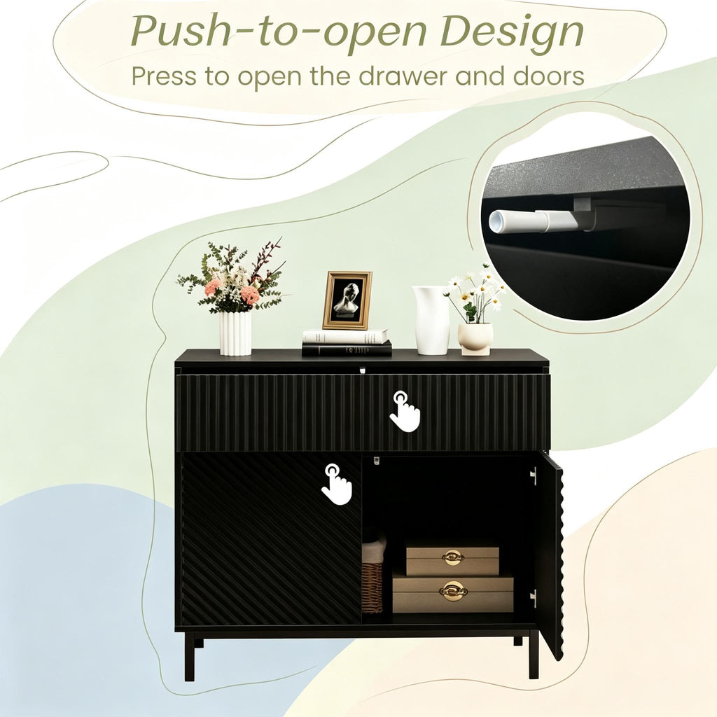 32" Wide Kitchen Buffet Cabinet with 2 Doors And 1 Drawer Traditional Style Wood Storage for Dining Room