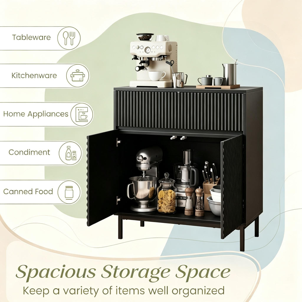 32" Wide Kitchen Buffet Cabinet with 2 Doors And 1 Drawer Traditional Style Wood Storage for Dining Room