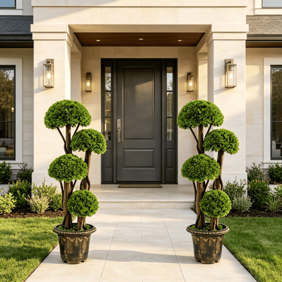 Set of 2 3FT Artificial Cypress Topiary Trees Realistic Greenery with Spiral Vines for Home Decor