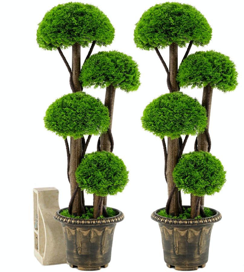 Set of 2 3FT Artificial Cypress Topiary Trees Realistic Greenery with Spiral Vines for Home Decor