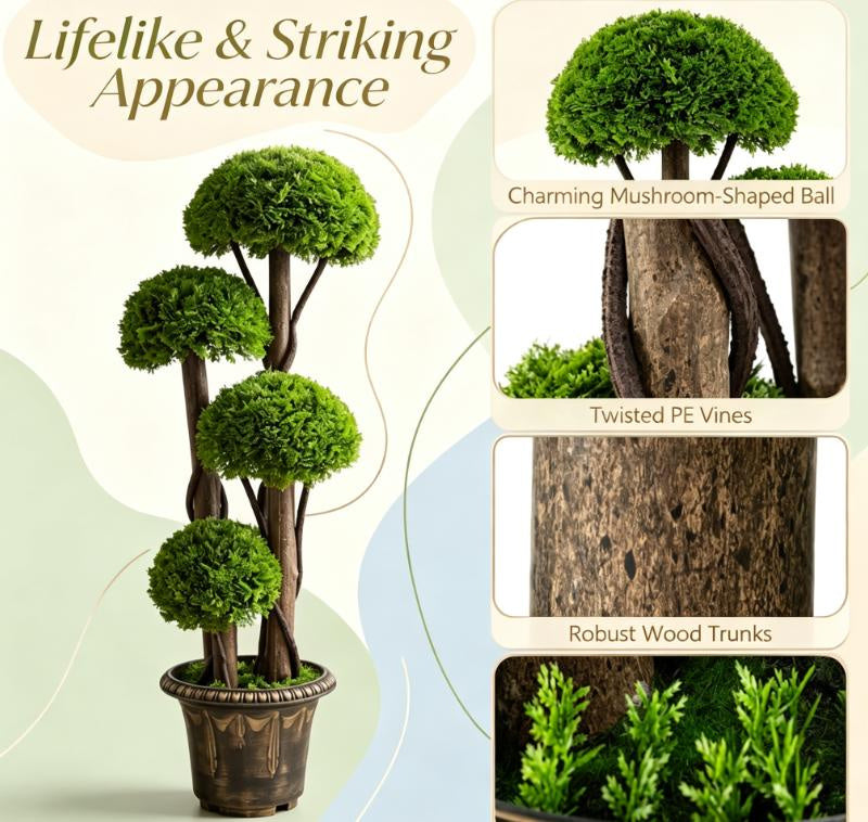 Set of 2 3FT Artificial Cypress Topiary Trees Realistic Greenery with Spiral Vines for Home Decor