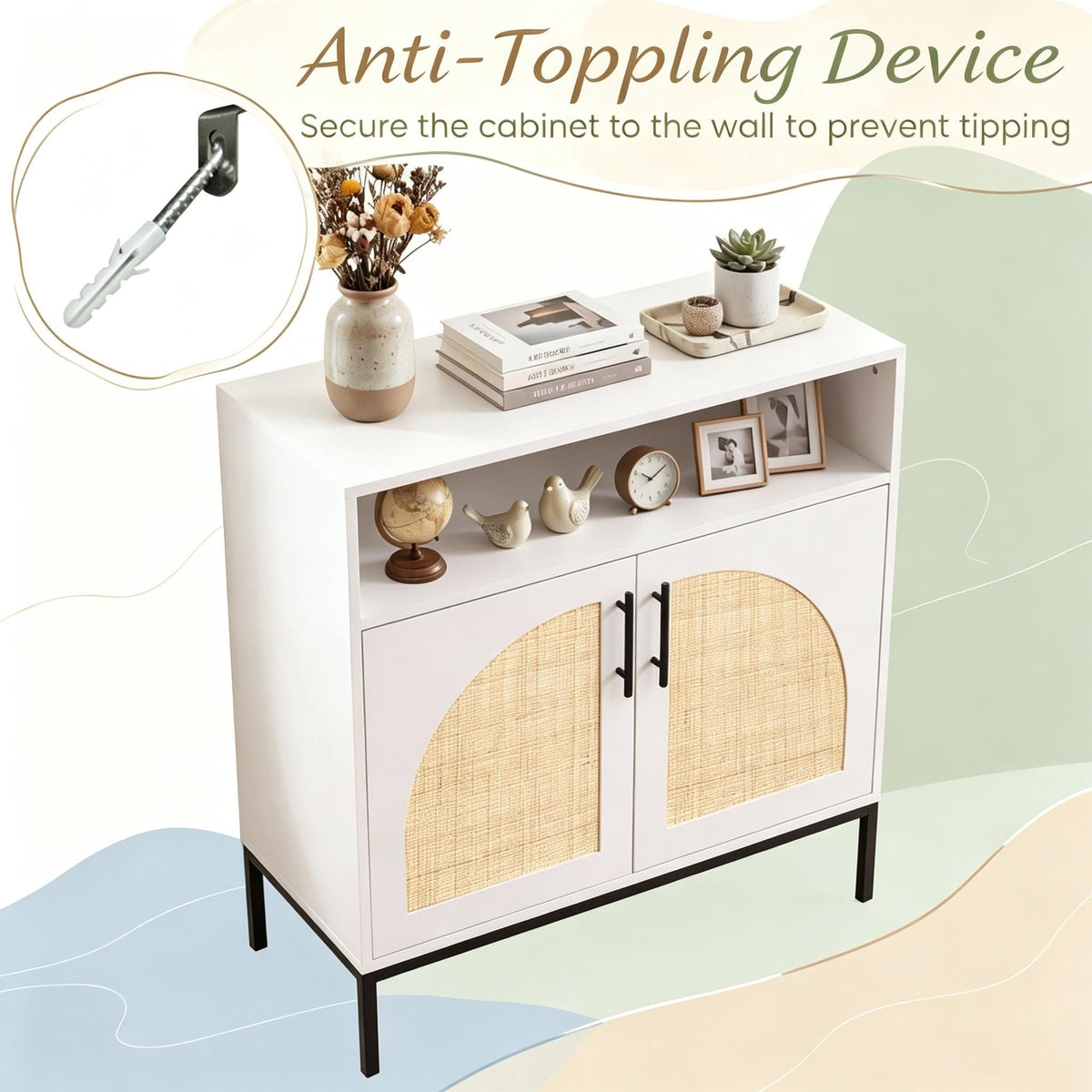 32 Inch Sideboard Buffet Cabinet with Adjustable Shelf  for Dining Room
