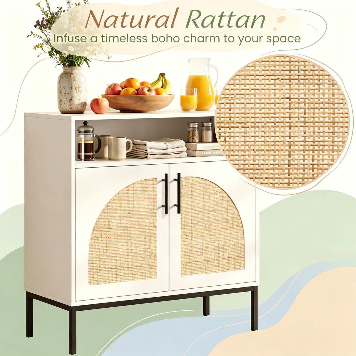 32 Inch Sideboard Buffet Cabinet with Adjustable Shelf  for Dining Room