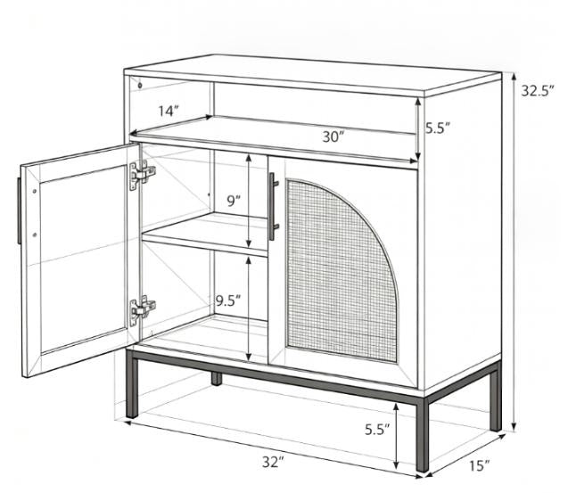 32 Inch Sideboard Buffet Cabinet with Adjustable Shelf  for Dining Room