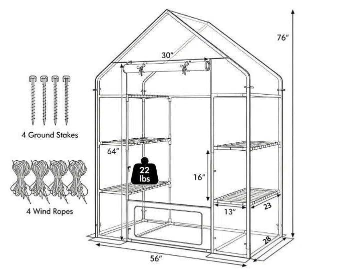 Portable Walk-In Greenhouse 3 Tiers 6 Shelves Gardening Storage Organizer for Outdoor Plant Care