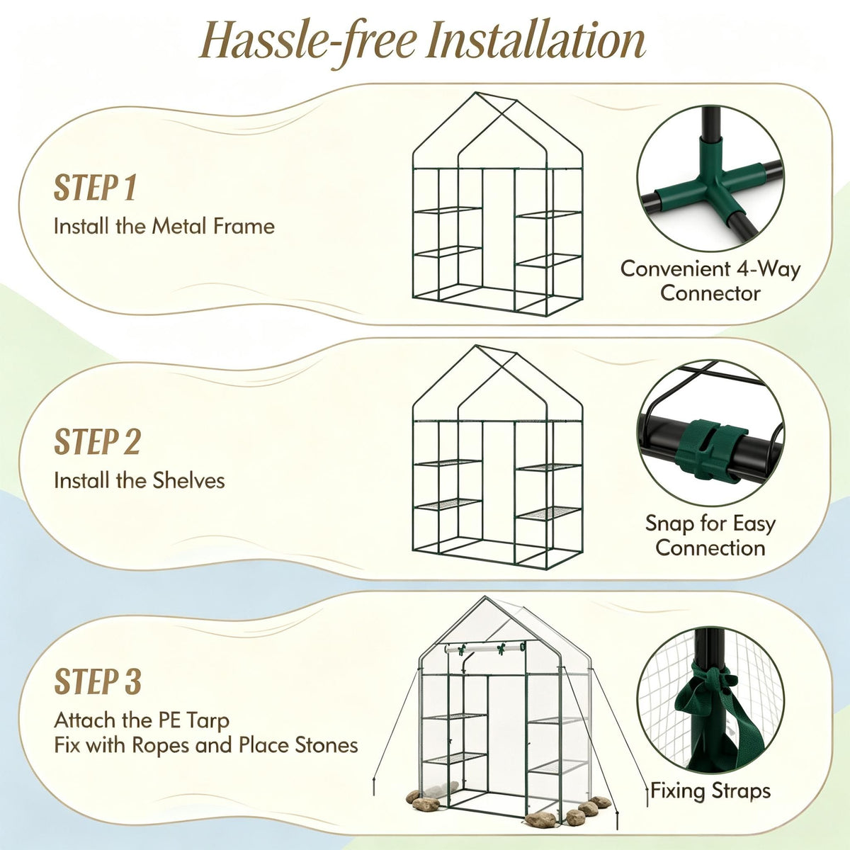 Portable Walk-In Greenhouse 3 Tiers 6 Shelves Gardening Storage Organizer for Outdoor Plant Care