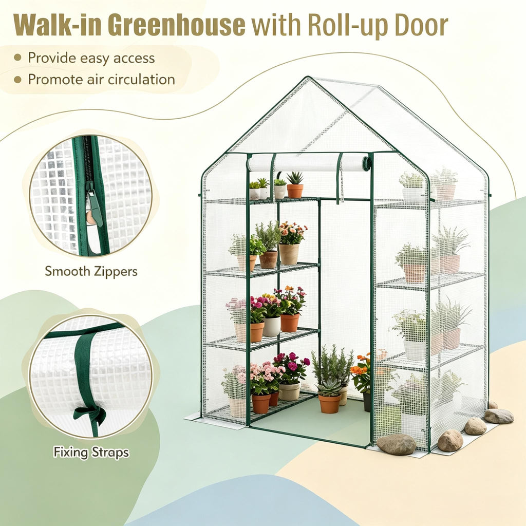 Portable Walk-In Greenhouse 3 Tiers 6 Shelves Gardening Storage Organizer for Outdoor Plant Care
