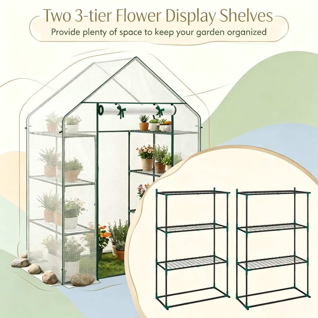 Portable Walk-In Greenhouse 3 Tiers 6 Shelves Gardening Storage Organizer for Outdoor Plant Care